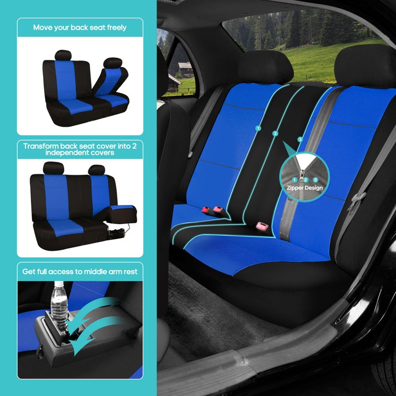 FH Group Waterproof Neoprene Car Seat Covers Full Set â€“ Universal Fit Front & Split Bench Rear Seat Covers, Airbag Compatible Automotive Seat Protectors for Cars, SUVs & Vans, Blue - Image 4
